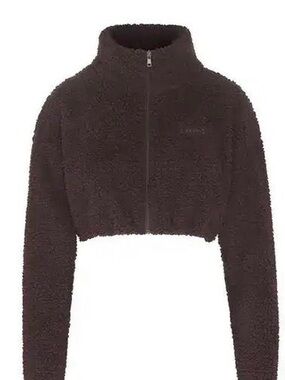 SKIMS Cropped Sherpa Zip‑Front Jacket - Dark Brown